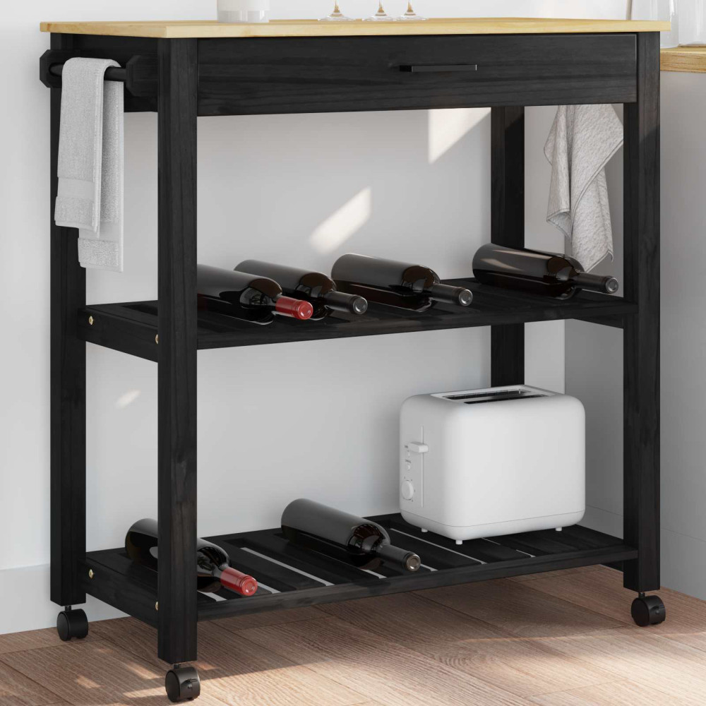 Produktbild för Köksvagn MONZA Svart 84 x 40 x 88,5 cm Massiv furu
