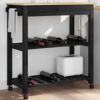 Produktbild för Köksvagn MONZA Svart 84 x 40 x 88,5 cm Massiv furu