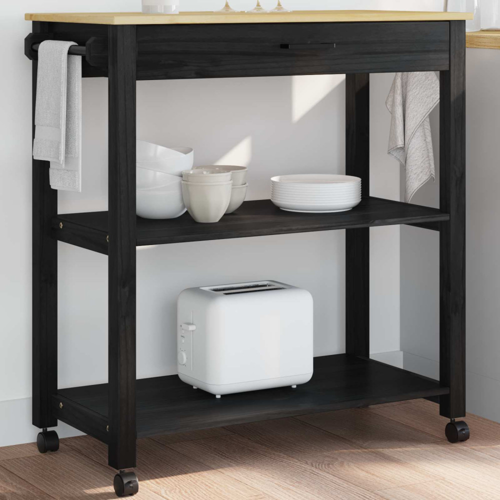Produktbild för Köksvagn MONZA Svart 84 x 40 x 88,5 cm Massiv furu