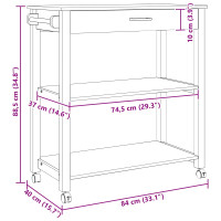 Produktbild för Köksvagn MONZA Svart 84 x 40 x 88,5 cm Massiv furu