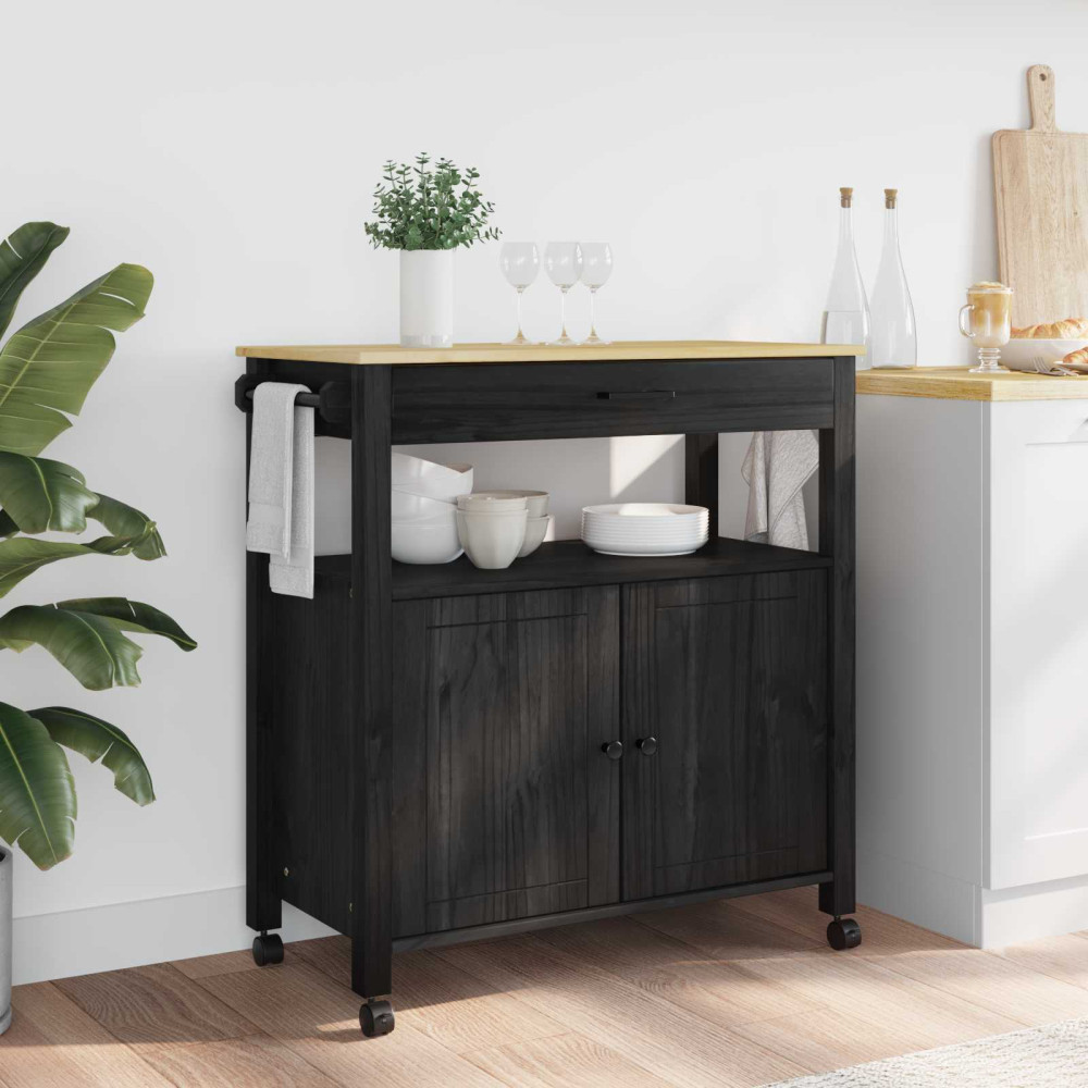 Produktbild för Köksvagn MONZA Svart 84 x 40 x 88,5 cm Massiv furu