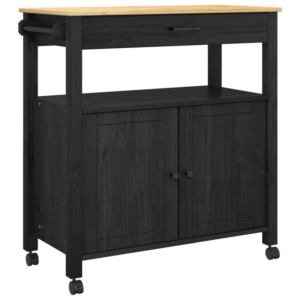 Produktbild för Köksvagn MONZA Svart 84 x 40 x 88,5 cm Massiv furu