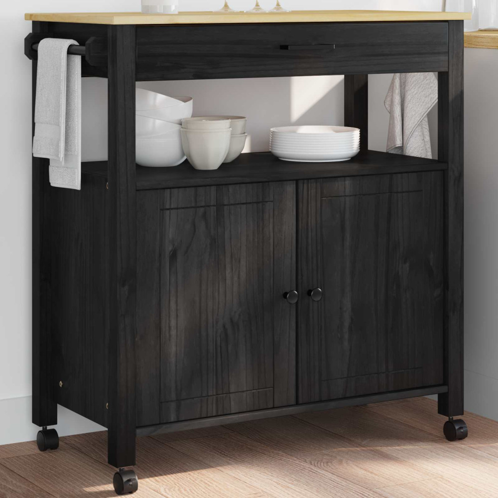 Produktbild för Köksvagn MONZA Svart 84 x 40 x 88,5 cm Massiv furu