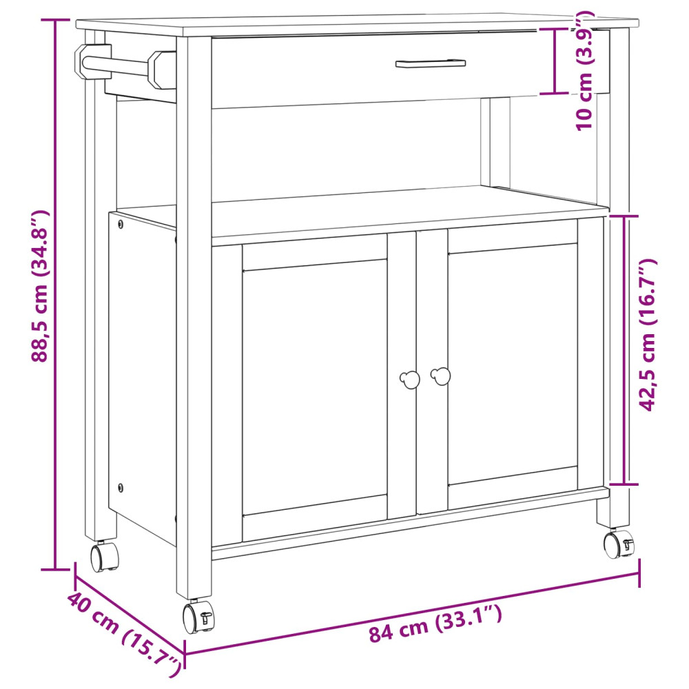 Produktbild för Köksvagn MONZA Svart 84 x 40 x 88,5 cm Massiv furu