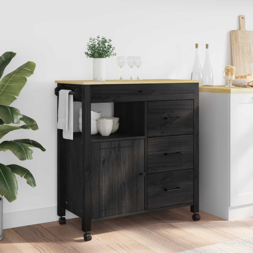 vidaXL Köksvagn MONZA Svart 84 x 40 x 88,5 cm Massiv furu