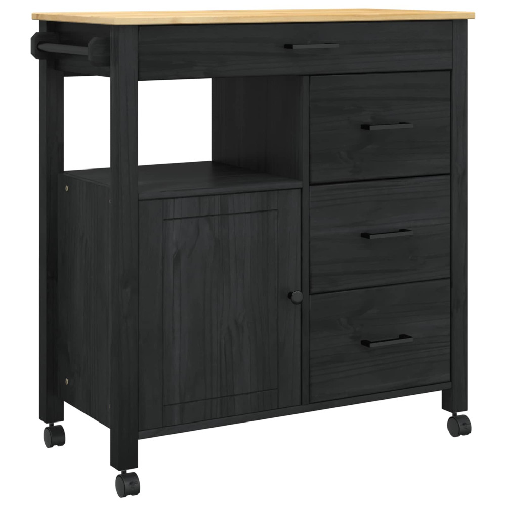 Produktbild för Köksvagn MONZA Svart 84 x 40 x 88,5 cm Massiv furu