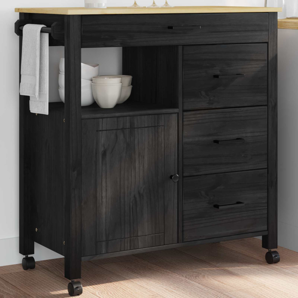 Produktbild för Köksvagn MONZA Svart 84 x 40 x 88,5 cm Massiv furu