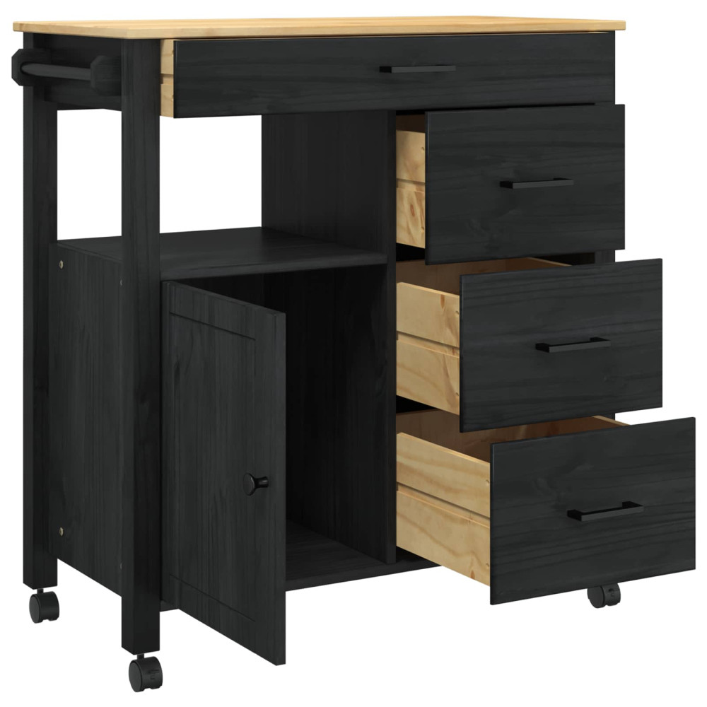 Produktbild för Köksvagn MONZA Svart 84 x 40 x 88,5 cm Massiv furu