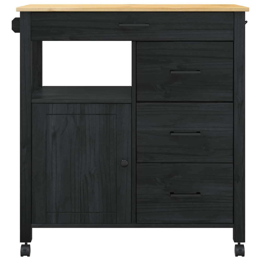 Produktbild för Köksvagn MONZA Svart 84 x 40 x 88,5 cm Massiv furu