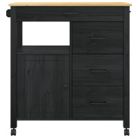 Produktbild för Köksvagn MONZA Svart 84 x 40 x 88,5 cm Massiv furu