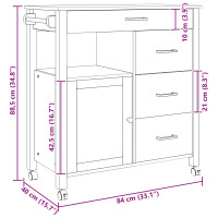 Produktbild för Köksvagn MONZA Svart 84 x 40 x 88,5 cm Massiv furu