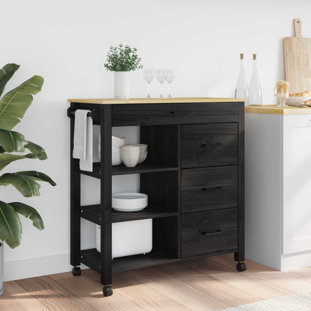 Produktbild för Köksvagn MONZA Svart 84 x 40 x 88,5 cm Massiv furu