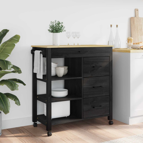 vidaXL Köksvagn MONZA Svart 84 x 40 x 88,5 cm Massiv furu