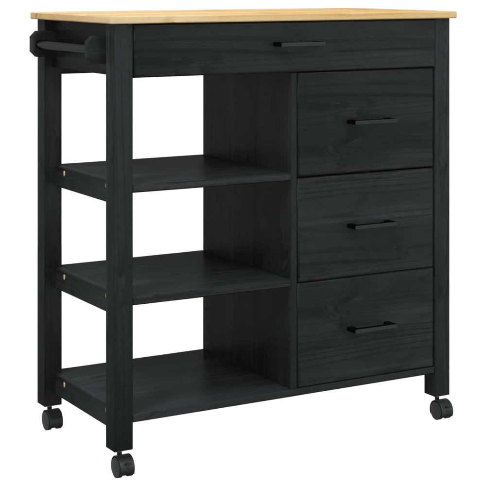 Produktbild för Köksvagn MONZA Svart 84 x 40 x 88,5 cm Massiv furu