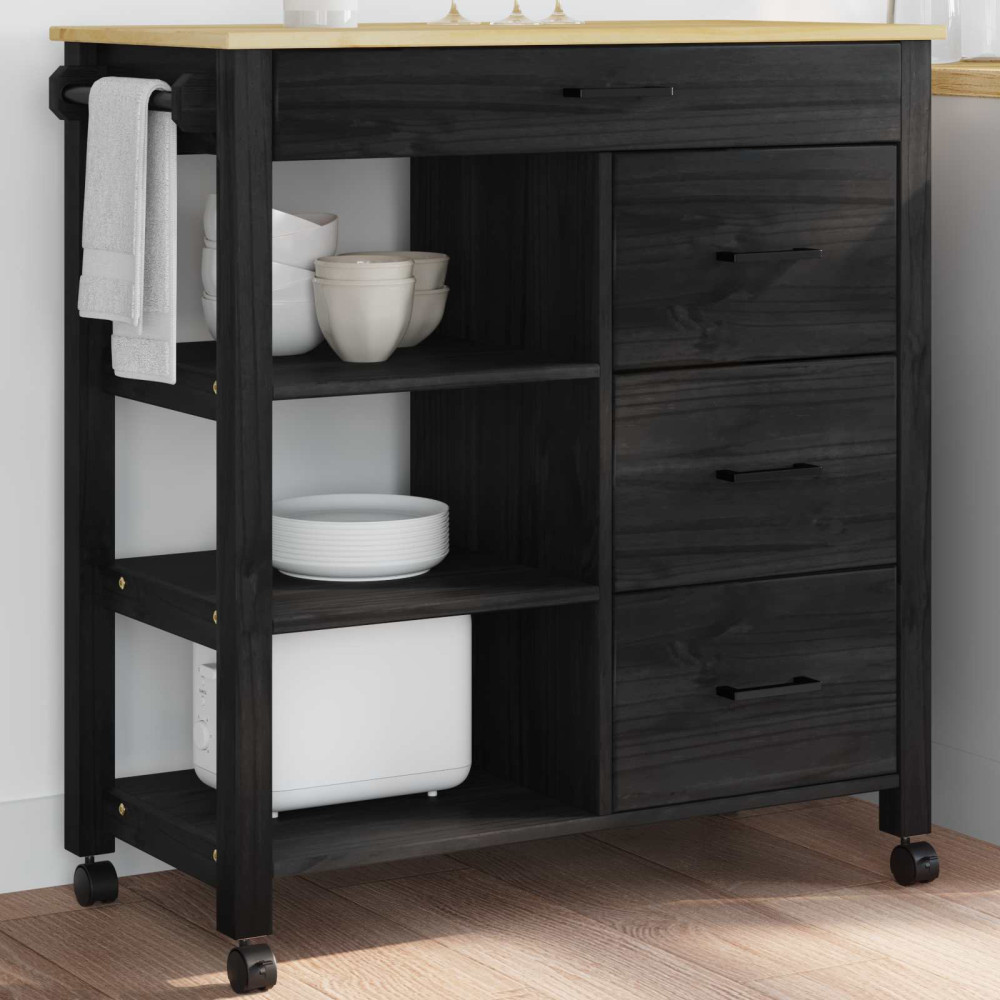Produktbild för Köksvagn MONZA Svart 84 x 40 x 88,5 cm Massiv furu