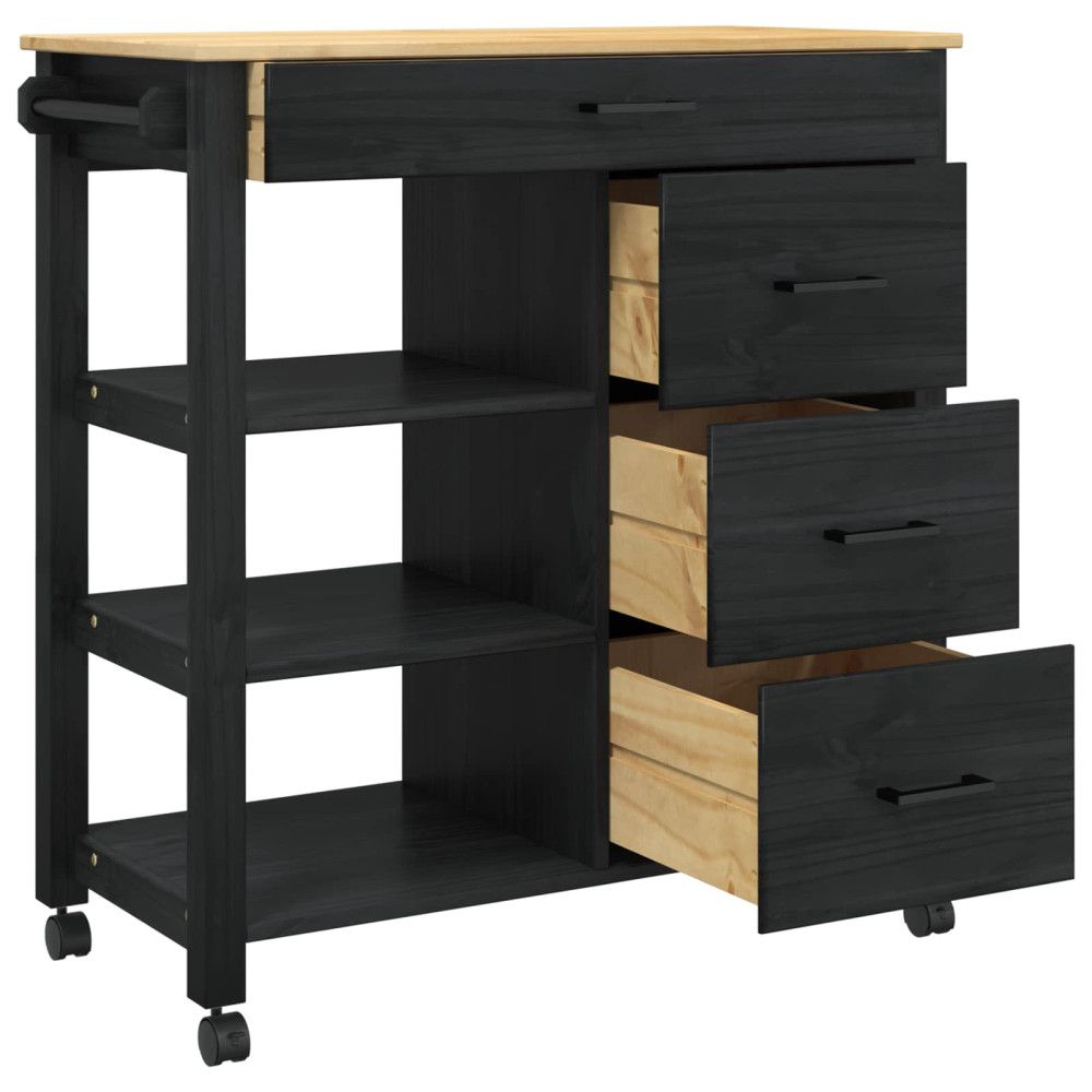 Produktbild för Köksvagn MONZA Svart 84 x 40 x 88,5 cm Massiv furu