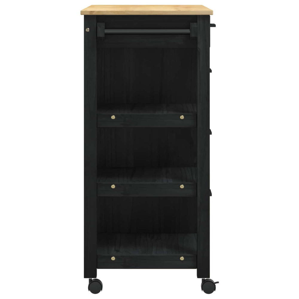 Produktbild för Köksvagn MONZA Svart 84 x 40 x 88,5 cm Massiv furu