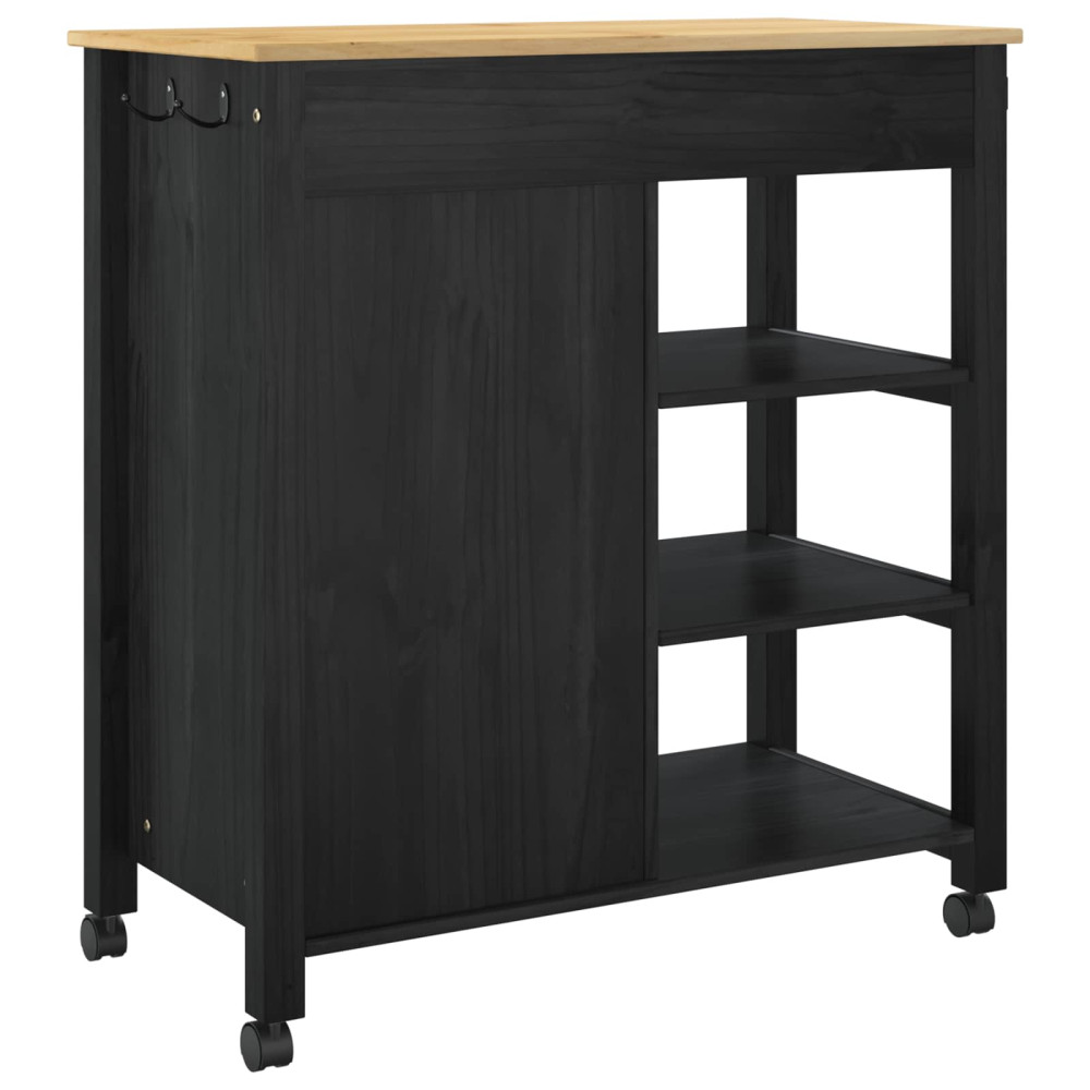 Produktbild för Köksvagn MONZA Svart 84 x 40 x 88,5 cm Massiv furu