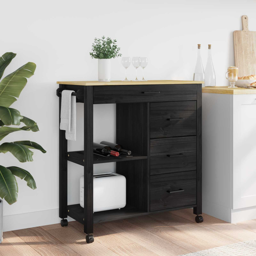 Produktbild för Köksvagn MONZA Svart 84 x 40 x 88,5 cm Massiv furu