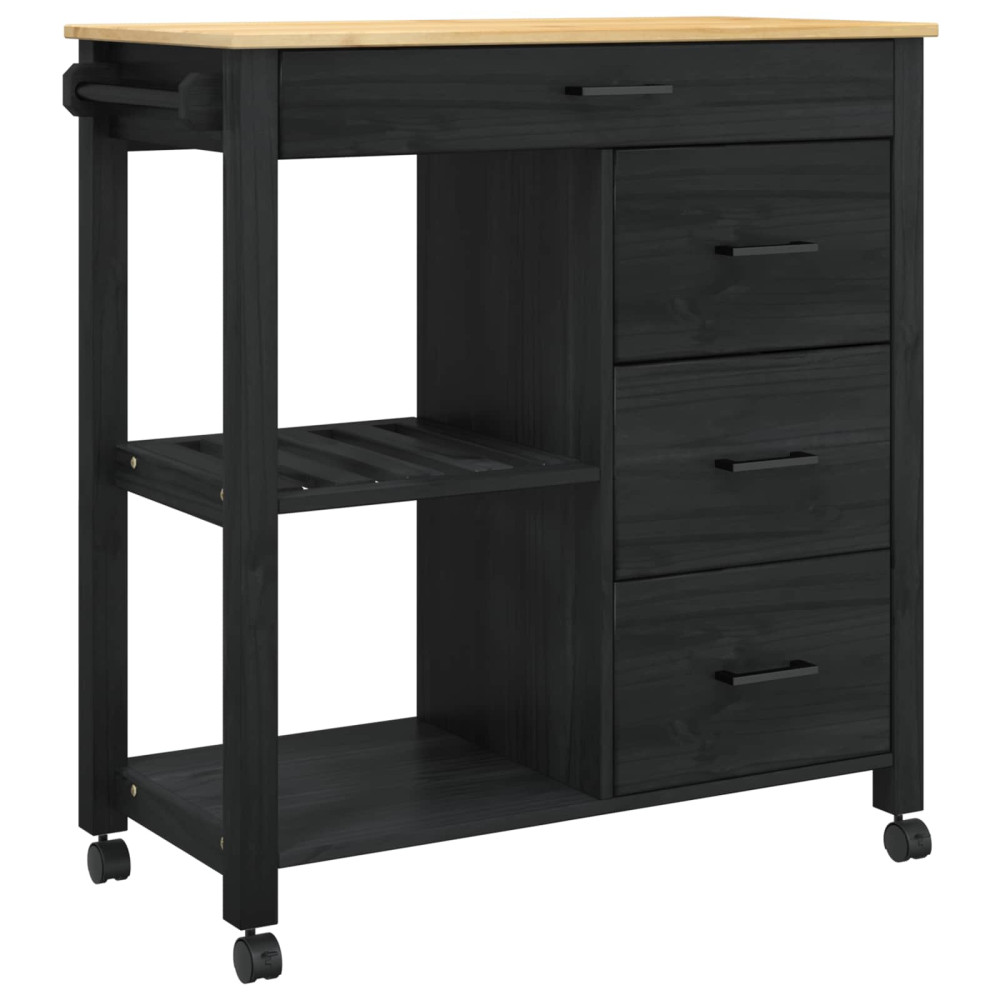 Produktbild för Köksvagn MONZA Svart 84 x 40 x 88,5 cm Massiv furu