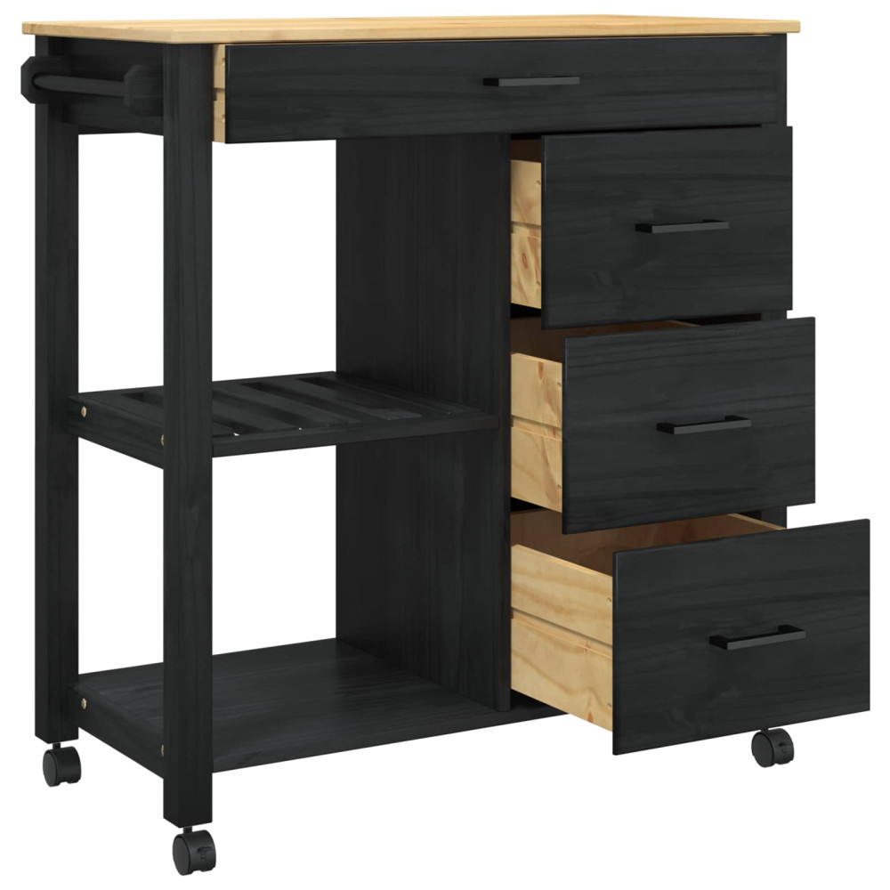 Produktbild för Köksvagn MONZA Svart 84 x 40 x 88,5 cm Massiv furu