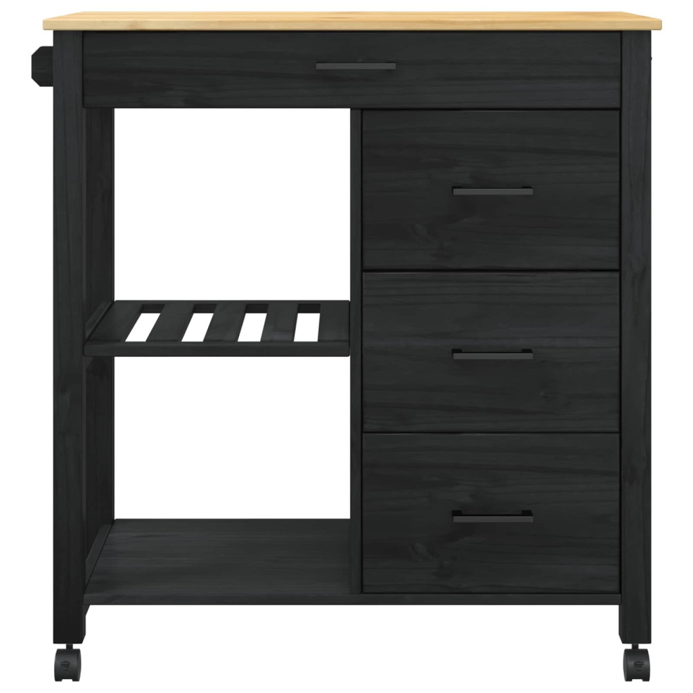 Produktbild för Köksvagn MONZA Svart 84 x 40 x 88,5 cm Massiv furu