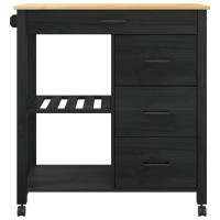 Produktbild för Köksvagn MONZA Svart 84 x 40 x 88,5 cm Massiv furu