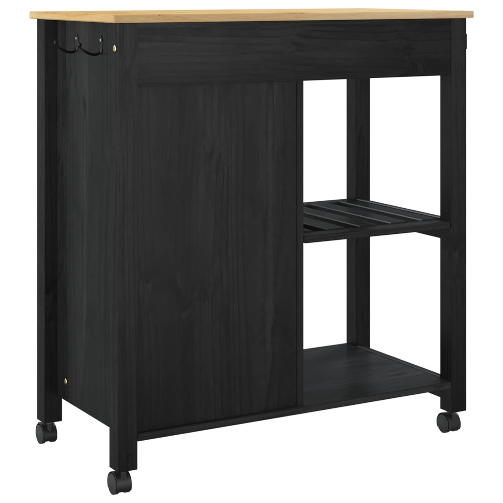 Produktbild för Köksvagn MONZA Svart 84 x 40 x 88,5 cm Massiv furu