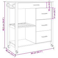 Produktbild för Köksvagn MONZA Svart 84 x 40 x 88,5 cm Massiv furu