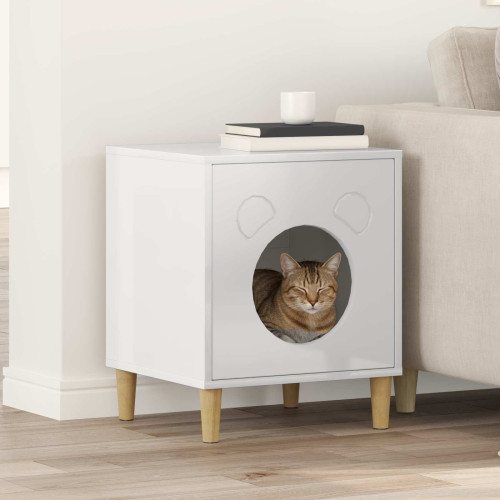 vidaXL Katt hus Glansig Vit 42,5 x 40 x 53 cm Konstruerat trä
