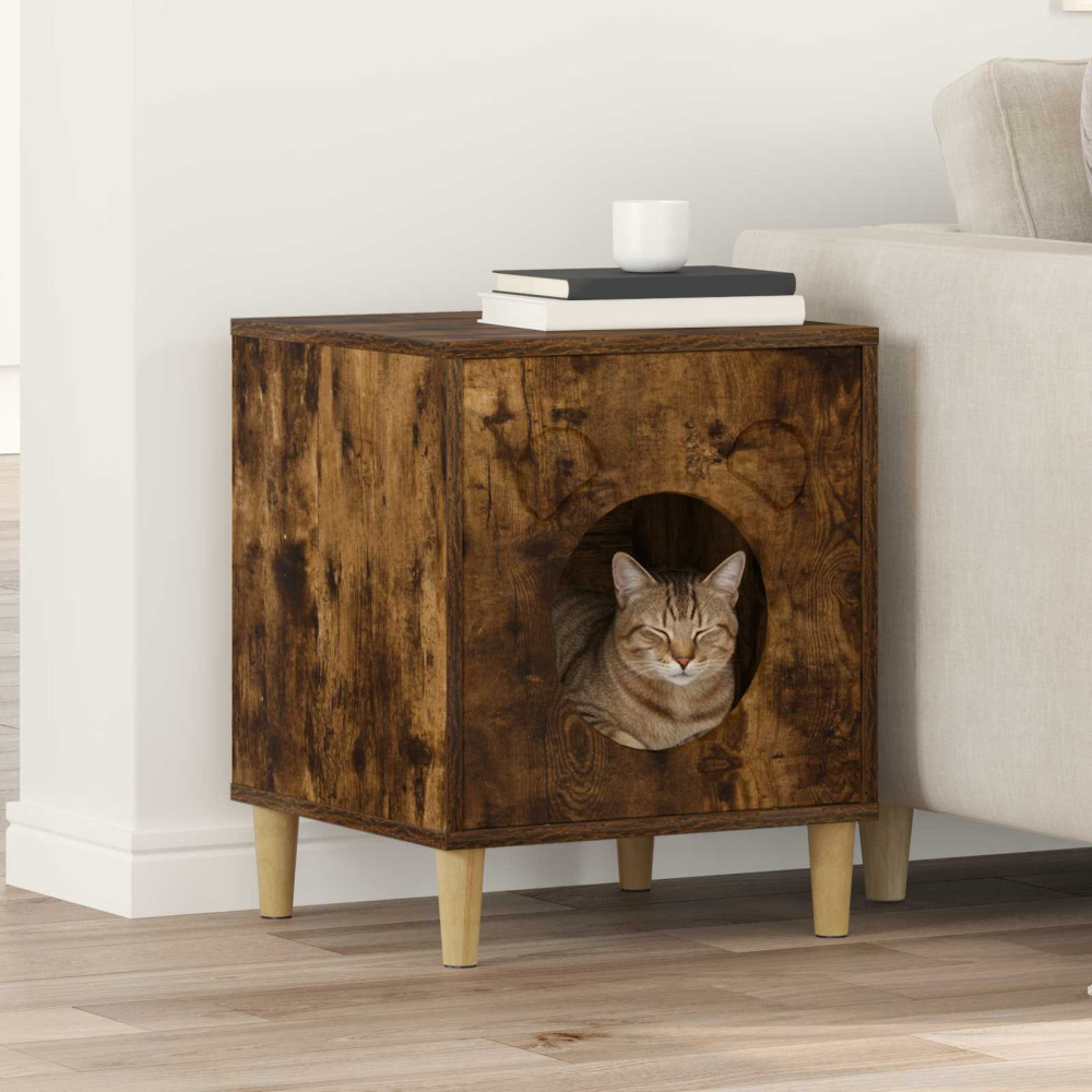 Produktbild för Katt hus Rökt ek 42,5 x 40 x 53 cm Konstruerat trä