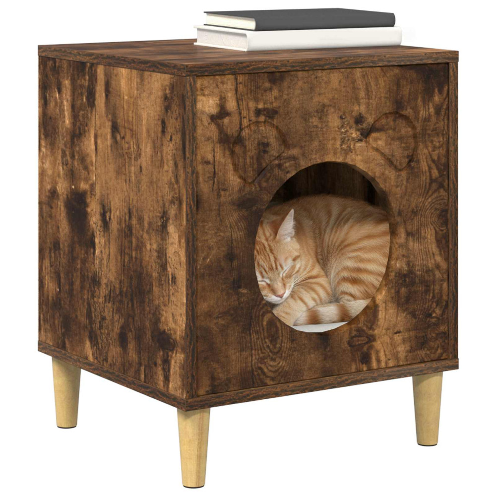 Produktbild för Katt hus Rökt ek 42,5 x 40 x 53 cm Konstruerat trä
