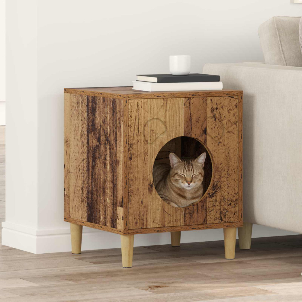 Produktbild för Katt hus Gammalt trä 42,5 x 40 x 53 cm Konstruerat trä
