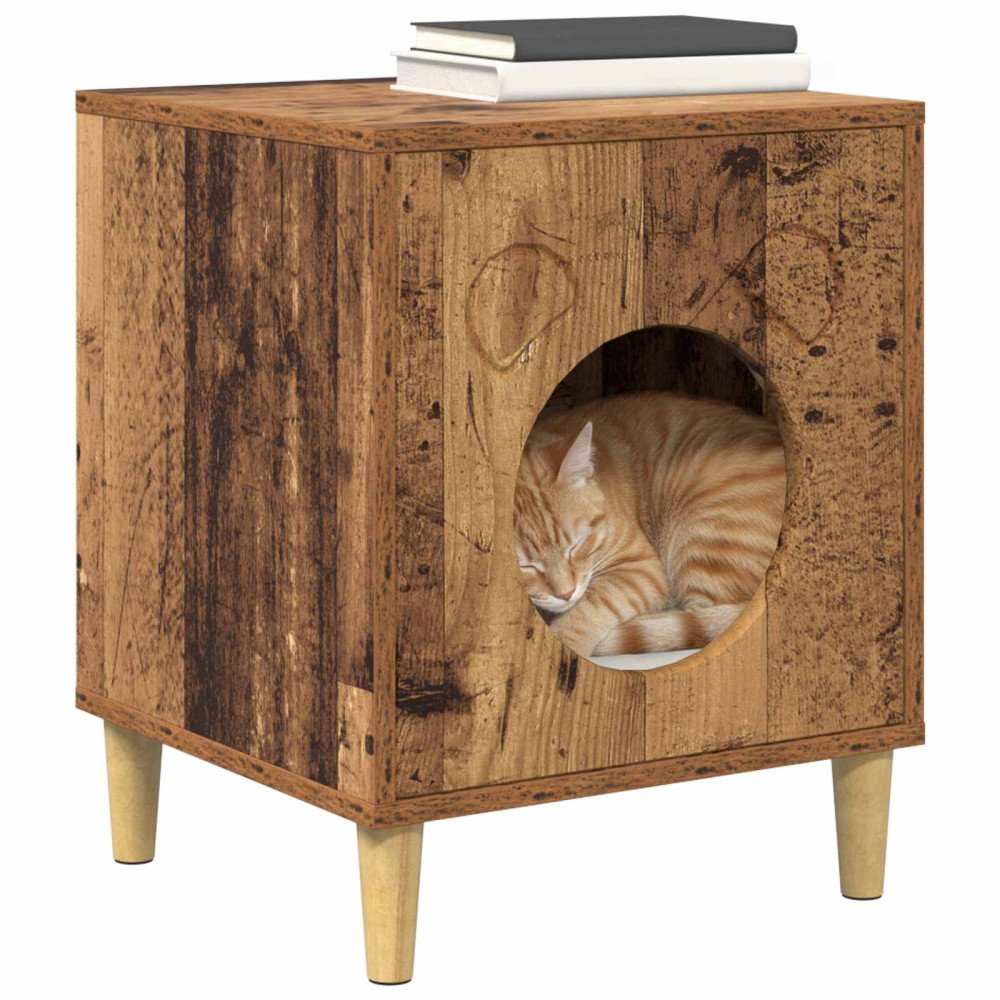 Produktbild för Katt hus Gammalt trä 42,5 x 40 x 53 cm Konstruerat trä