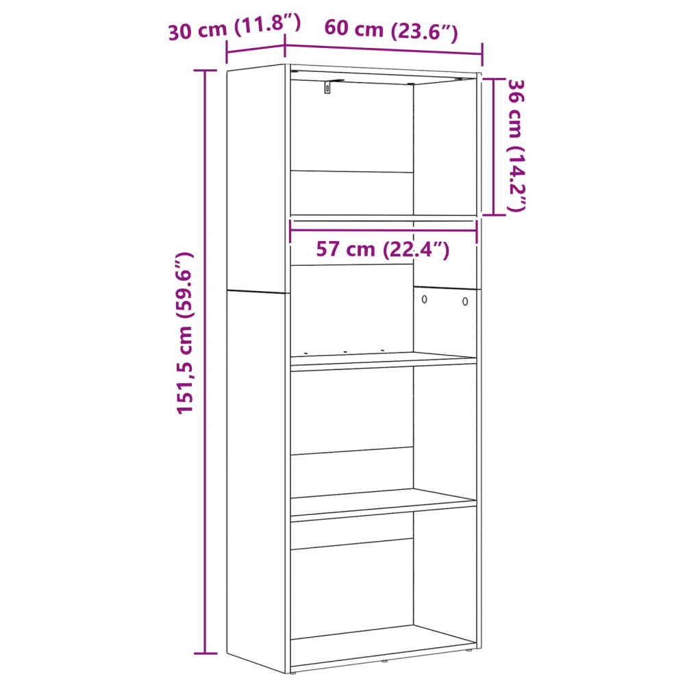 Produktbild för Frittstående bokhylla Svart Ek 60 x 30 x 151,5 cm