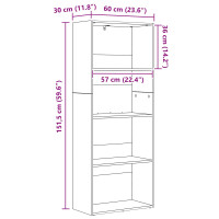 Produktbild för Frittstående bokhylla Svart Ek 60 x 30 x 151,5 cm