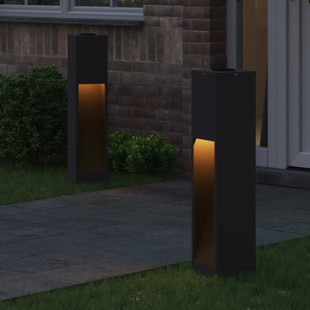 Produktbild för Solcell LED-vägbelysning 2 pcs Svart Kallvalsat stål