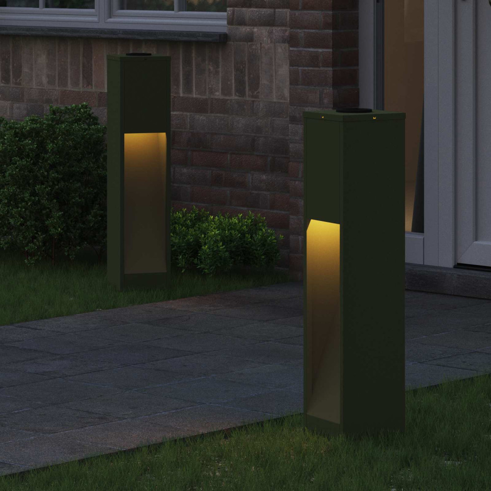 Produktbild för Solcell LED-vägbelysning 2 pcs Olivgrön Kallvalsat stål