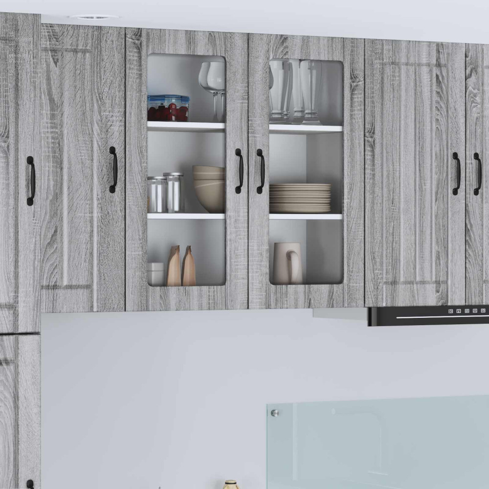 Produktbild för Väggglasförråd LUCCA Grå sonoma-ek 80 x 31 x 80 cm