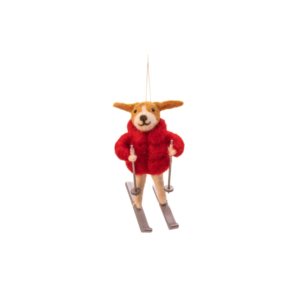 Produktbild för Skiing Dog in Puffer Jacket Felt Decoration