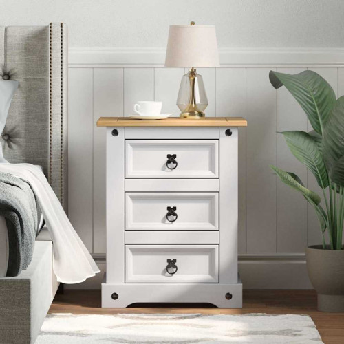 vidaXL Sängbord med låda Corona Vit 53 x 39 x 66 cm Massiv furu