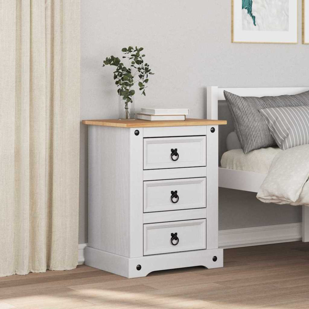 Produktbild för Sängbord med låda Corona Vit 53 x 39 x 66 cm Massiv furu