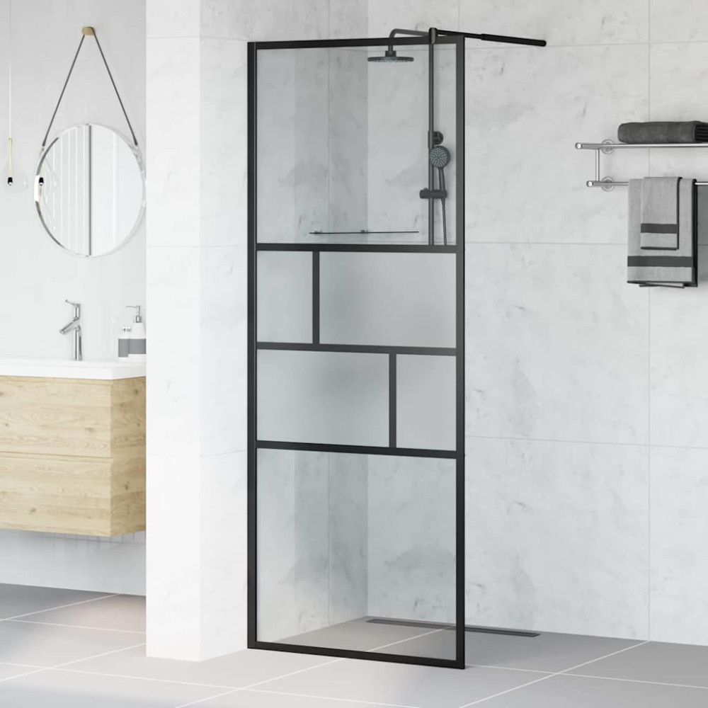 Produktbild för Walk-in Duschvägg Svart 80 x 195 x 0.5 cm Glas och Aluminium
