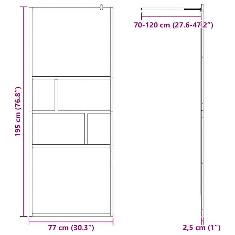 Produktbild för Walk-in Duschvägg Svart 80 x 195 x 0.5 cm Glas och Aluminium