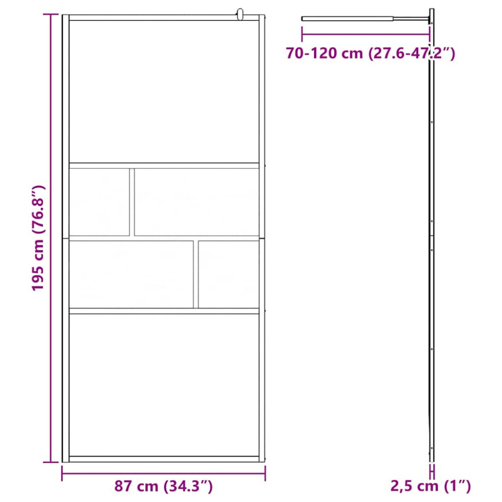 Produktbild för Walk-in Duschvägg Svart 90 x 195 x 0,5 cm Glas och Aluminium