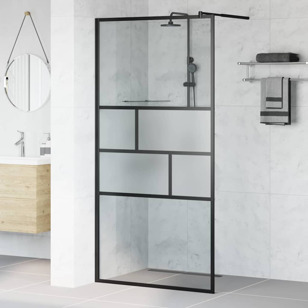 Produktbild för Walk-in Duschvägg Svart 100 x 195 x 0,5 cm Glas och Aluminium