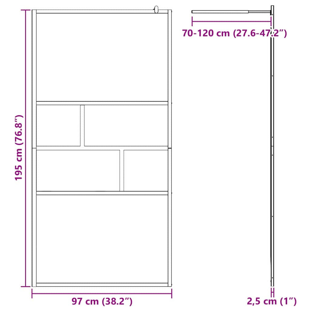 Produktbild för Walk-in Duschvägg Svart 100 x 195 x 0,5 cm Glas och Aluminium