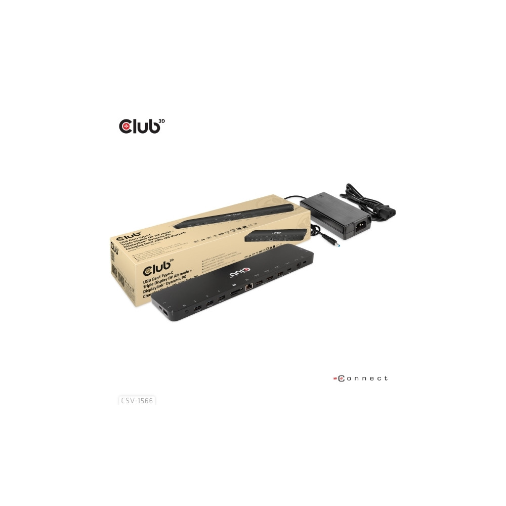Produktbild för Club 3D - dockningsstation - USB-C - 2 x HDMI, DP - 1GbE