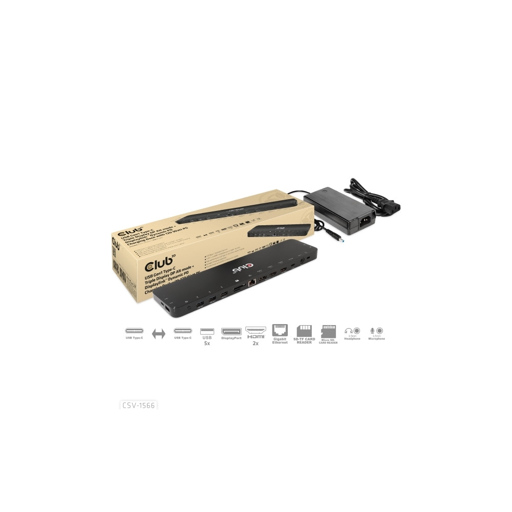 Produktbild för Club 3D - dockningsstation - USB-C - 2 x HDMI, DP - 1GbE