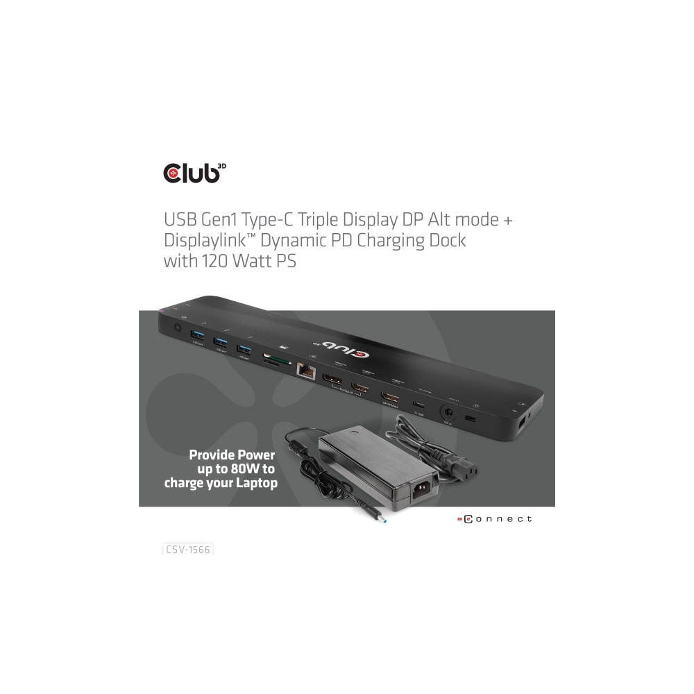 Produktbild för Club 3D - dockningsstation - USB-C - 2 x HDMI, DP - 1GbE